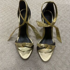Alexandre Birman Gold and Black Strappy Heels